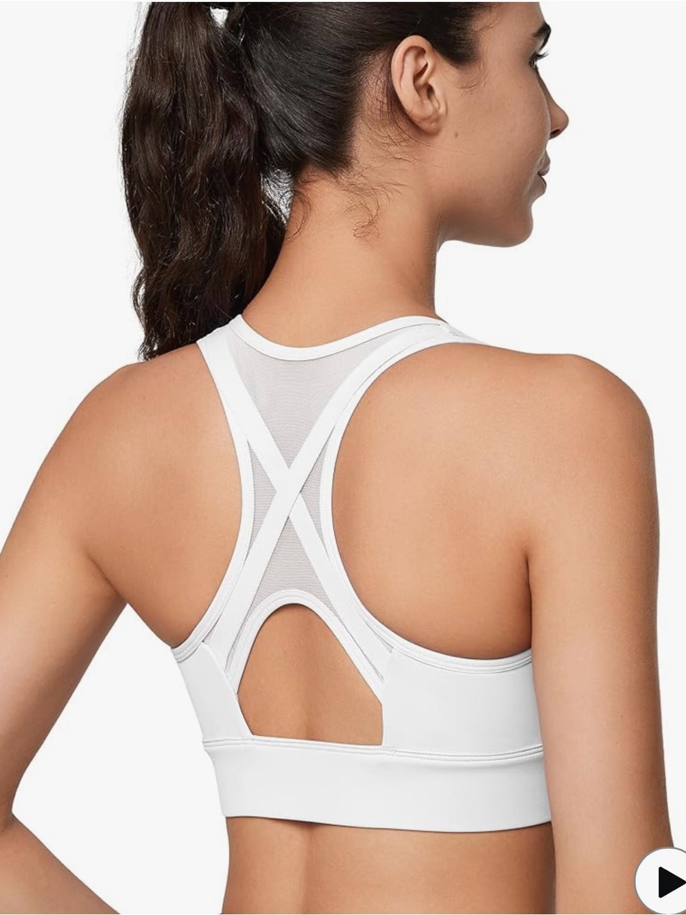 Front-Zip White Sports Bra with Supportive Racerback - Picture 4 of 4